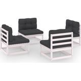 vidaXL - 4-delige - Loungeset - met - kussens - massief - grenenhout