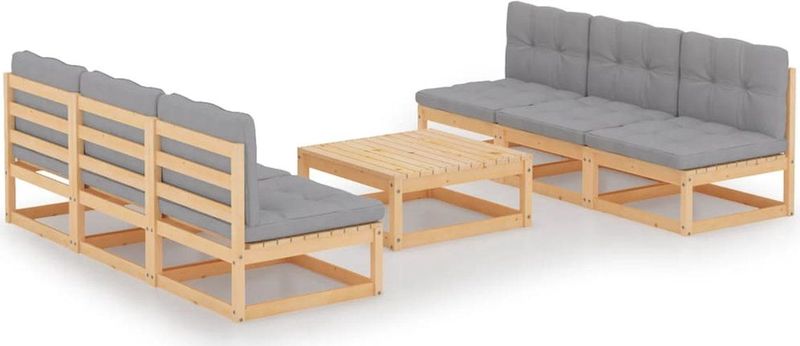 Vidaxl - 7-tlg. Garten-Lounge-Set mit Kissen Kiefer Massivholz
