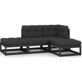 vidaXL 4-delige Loungeset met kussens massief grenenhout