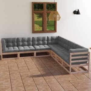 vidaXL - 7-delige - Loungeset - met - kussens - massief - grenenhout
