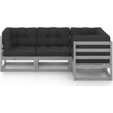 vidaXL 4-delige Loungeset met kussens massief grenenhout