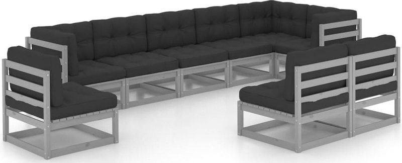 VidaXL Loungeset 9-delig met Kussens Massief Grenenhout