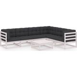 VidaXL 7-delige Loungeset met Kussens - Massief Grenenhout Wit