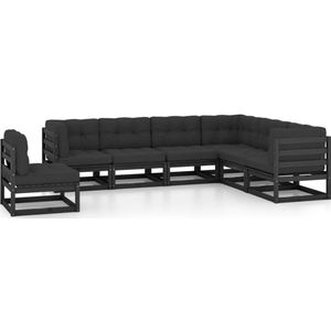 VidaXL 7-delige Loungeset met Kussens - Massief Grenenhout Zwart