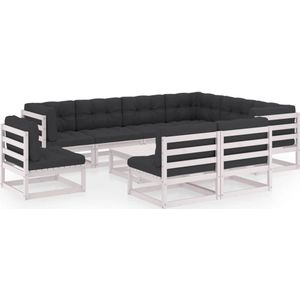 Vidaxl - 10-tlg. Garten-Lounge-Set mit Kissen Weiß Massivholz Kiefer