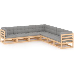 vidaXL - 7-delige - Loungeset - met - kussens - massief - grenenhout