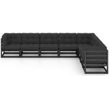 vidaXL-8-delige-Loungeset-met-kussens-massief-grenenhout-zwart