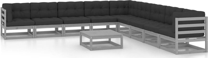 Vidaxl - 10-tlg. Garten-Lounge-Set mit Kissen Grau Massivholz Kiefer