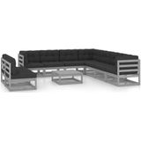 Vidaxl - 10-tlg. Garten-Lounge-Set mit Kissen Grau Massivholz Kiefer
