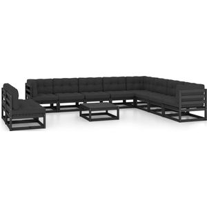 Vidaxl - 11-tlg. Garten-Lounge-Set mit Kissen Schwarz Kiefer Massivholz