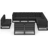 Vidaxl - 11-tlg. Garten-Lounge-Set mit Kissen Schwarz Kiefer Massivholz