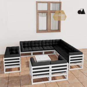 vidaXL 12-tlg. Garten-Lounge-Set mit Kissen Weiß Massivholz Kiefer