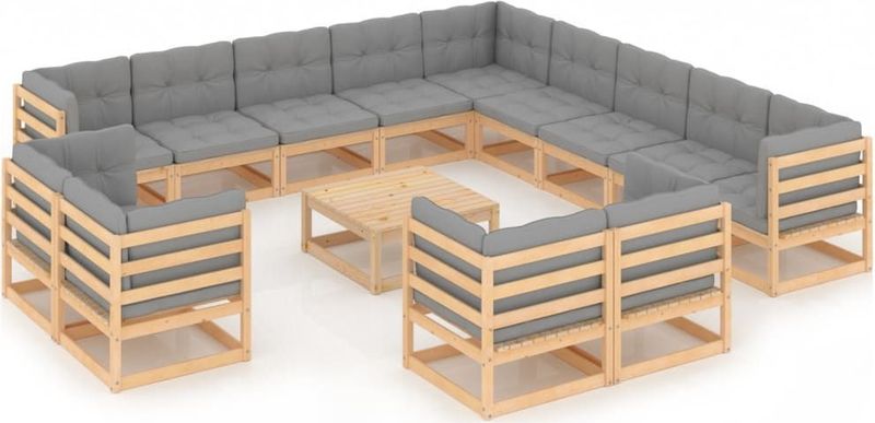 Vidaxl - 14-tlg. Garten-Lounge-Set mit Kissen Massivholz Kiefer