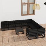 Vidaxl - 10-tlg. Garten-Lounge-Set mit Kissen Schwarz Massivholz Kiefer