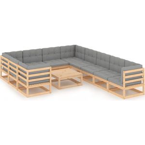 vidaXL 11-delige Loungeset met kussens massief grenenhout