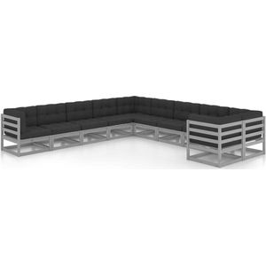 vidaXL - 10-delige - Loungeset - met - kussens - massief - grenenhout - grijs