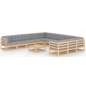 VidaXL Loungeset 12-delig met Kussens - Massief Grenenhout