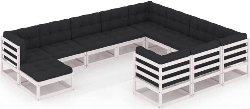 Vidaxl - 11-tlg. Garten-Lounge-Set mit Kissen Weiß Kiefer Massivholz