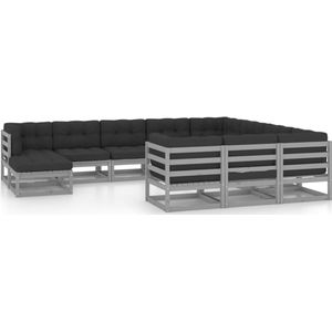 vidaXL 11-tlg. Garten-Lounge-Set mit Kissen Grau Kiefer Massivholz