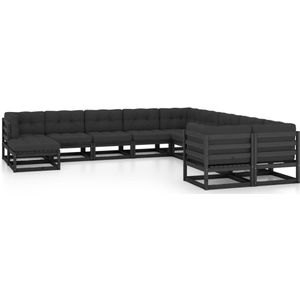 vidaXL 11-tlg. Garten-Lounge-Set mit Kissen Schwarz Kiefer Massivholz