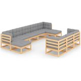 vidaXL 10-delige Loungeset met kussens massief grenenhout