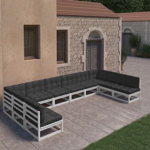 vidaXL 10-tlg. Garten-Lounge-Set mit Kissen Weiß Massivholz Kiefer
