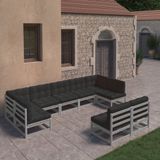 vidaXL - 9-delige - Loungeset - met - kussens - massief - grenenhout - grijs