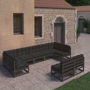 vidaXL 9-tlg. Garten-Lounge-Set mit Kissen Schwarz Massivholz Kiefer
