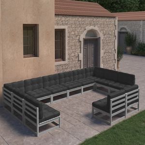 vidaXL 12-tlg. Garten-Lounge-Set mit Kissen Grau Massivholz Kiefer
