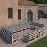 vidaXL - 13-delige - Loungeset - met - kussens - massief - grenenhout