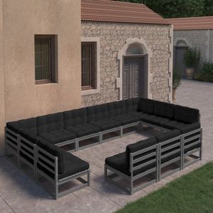 vidaXL 13-tlg. Garten-Lounge-Set mit Kissen Grau Massivholz Kiefer