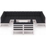 vidaXL - 10-delige - Loungeset - met - kussens - massief - grenenhout - wit