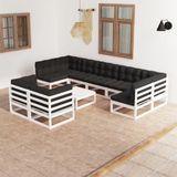 vidaXL - 10-delige - Loungeset - met - kussens - massief - grenenhout - wit