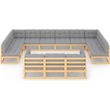 vidaXL - 13-delige - Loungeset - met - kussens - massief - grenenhout