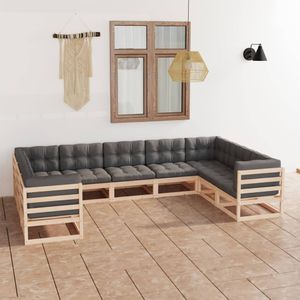 Vidaxl - 9-tlg. Garten-Lounge-Set mit Kissen Massivholz Kiefer