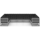 vidaXL - 9-delige - Loungeset - met - kussens - massief - grenenhout - grijs