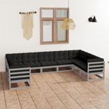 vidaXL - 9-delige - Loungeset - met - kussens - massief - grenenhout - grijs