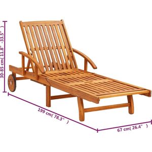 vidaXL Ligstoelen 2 st met kussens massief acaciahout