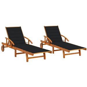 vidaXL Ligstoelen - 2 Stuks - Massief Acaciahout - Met Kussens