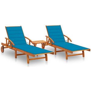 vidaXL - Ligstoelen - 2 - st - met - tafel - en - kussens - massief - acaciahout
