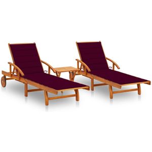 vidaXL - Ligstoelen - 2 - st - met - tafel - en - kussens - massief - acaciahout