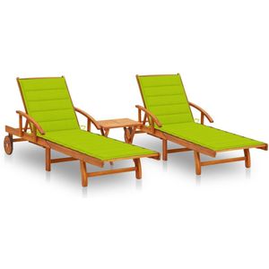 vidaXL Ligstoelen 2 St - Met Tafel - Massief Acaciahout - Inclusief Kussens