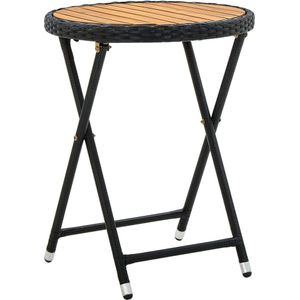 vidaXL Beistelltisch Schwarz 60 cm Poly Rattan und Massivholz Akazie