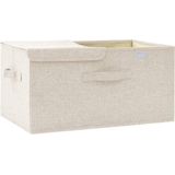 vidaXL - Opbergbox - Crèmekleurig - Stof - Inklapbaar - 2 Vakken