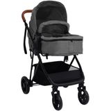 vidaXL - Kinderwagen - 3-in-1 - staal - lichtgrijs - en - zwart