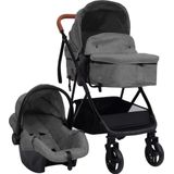 vidaXL - Kinderwagen - 3-in-1 - staal - lichtgrijs - en - zwart