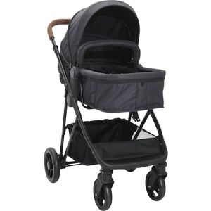 vidaXL Kinderwagen 2-in-1 staal antracietkleurig en zwart