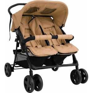 vidaXL - Tweelingkinderwagen - Taupe - Staal en Linnen - Inklapbaar Ontwerp
