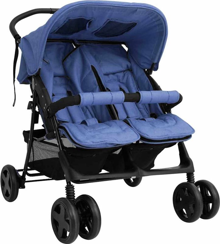 vidaXL-Tweelingkinderwagen-staal-marineblauw