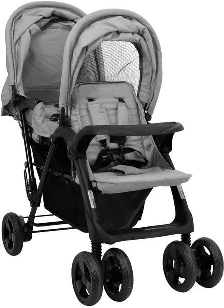 vidaXL-Tweelingkinderwagen-tandem-staal-lichtgrijs